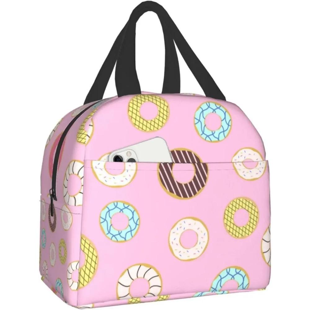 Geantă de prânz dulce Kawaii cu gogoși, pentru călătorii, muncă, bento, reutilizabilă, tip tote, cutii de picnic, genți container izolate pentru femei, bărbați, băieți, fete