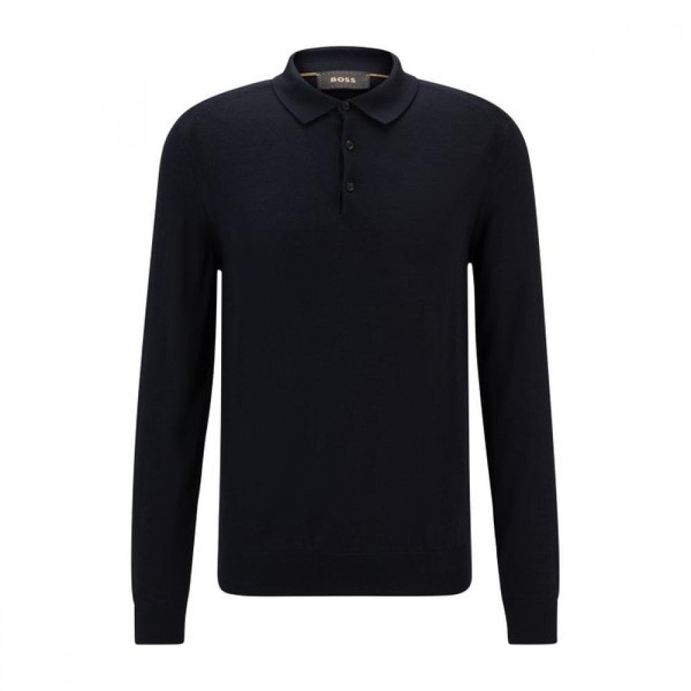 BOSS Wool Silk Cashmere Regular Fit Polo Knit Sweater Dark Blue 50509224404