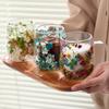 Double-Wall Dried Flower Glass Mug with Handle 350ml Borosilicate Glass Coffee Cup for Hot Cold Drinks Heat-Resistant Clear Unique Gift for