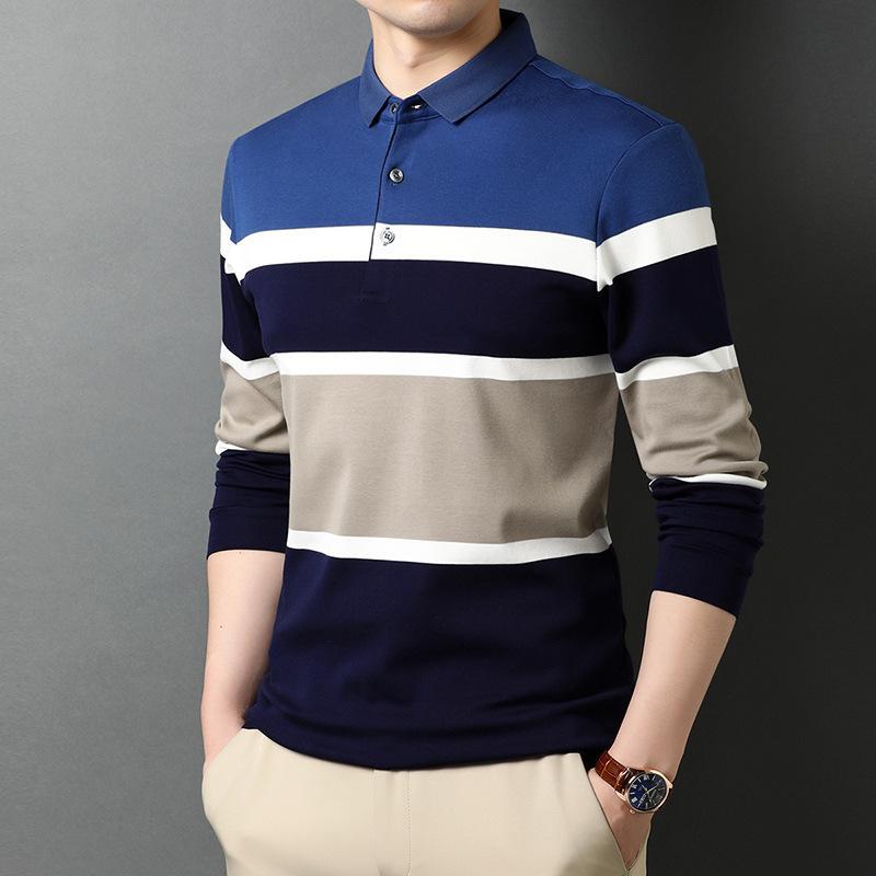 Long Sleeve Men's T-shirt Spring and Autumn New Middle-aged and Young Lapel Slim Cotton Base Shirt Men's Polo Shirt