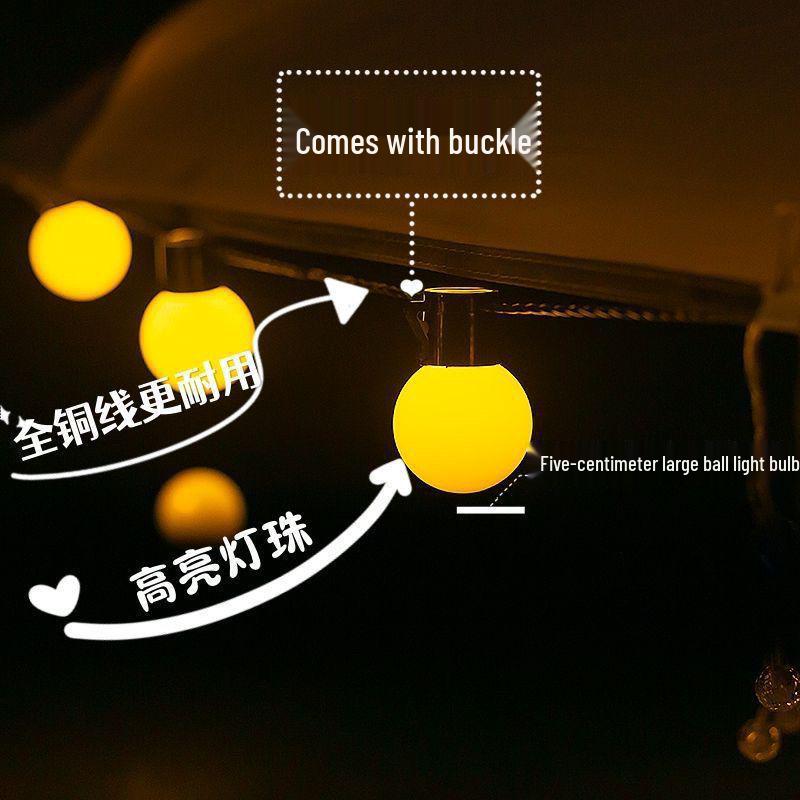Solar LED Outdoor Camping Atmosphere Round Ball String Lights for Tents and Canopies
