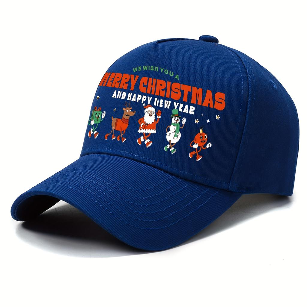 [Christmas] 1Pc Festive Christmas And Happy New Year Polyester Baseball Cap, 100% Polyester Woven Street Style Hat, Hand Washabl