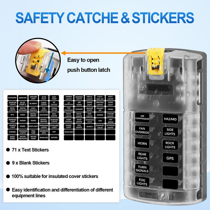 100A 6/12 Way Fuse Block Fuse Box with Stickers Waterproof Cover Fuse Panel for Automotive Cars Trucks RVs Campers Vans