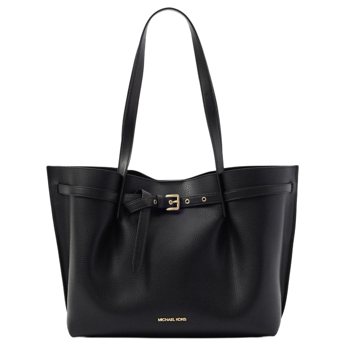 

Michael Kors Emilia Brand Logo Gold Hardware Leather Tote Shoulder Bag Large Women Handbags Black 30F5GU5T7T-BLACK Basic Set (Bag+Dust Bag)