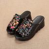 6cm Ethnic Style Slippers Women Wear Thick-soled Wedges and Fashionable Flowers In Summer, Comfortable High-heeled Sandals