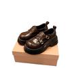 Cowhide Version~ Grape Mother Same Style, Amiu Double Buckle with Loafers Round Head British Style Platform Small Leather Shoes Single Shoes Women