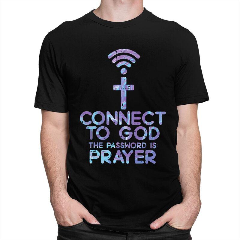 Custom Jesus Christian Tee Connect To God The Password Is Prayer T Shirt Men Short Sleeve Pure Cotton Tshirt Leisure Tee Tops