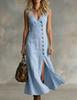 2026 New Spring and Summer Fashion Cotton and Linen Sleeveless V-neck Button Placket Dress Women's Clothing