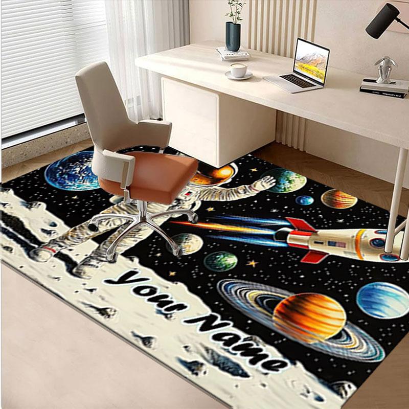 1PC Custom Name Astronaut Space Adventure Theme Floor Mat Ideal for Living Room, Game Rooms, Office, Bedroom,Floor Mat Playful Design