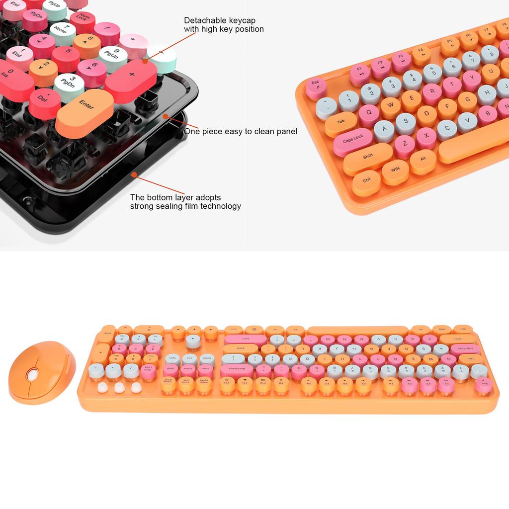 Wireless Keyboard Mouse 104 Keys Ergonomic Cute Desktop Game Keyboard Mouse Kit for Girls for Home Work Gaming
