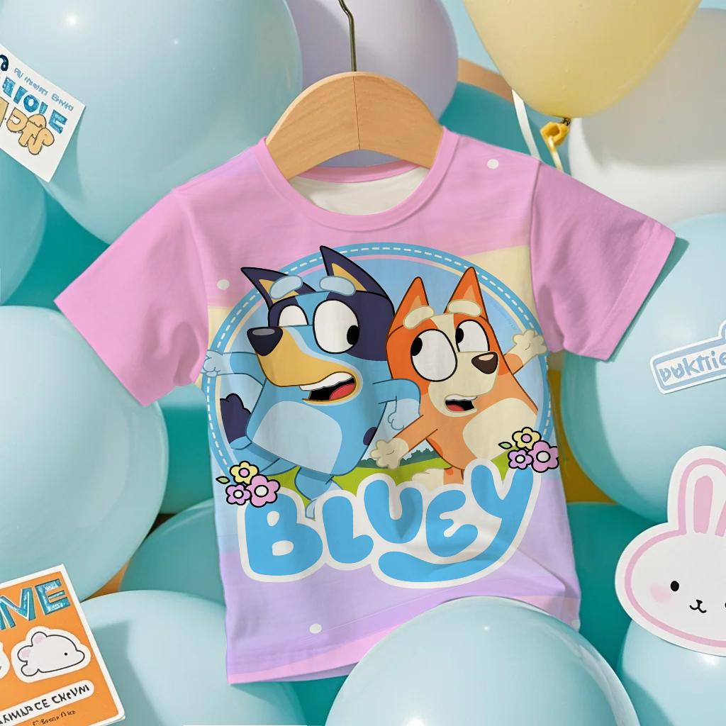 2026 Bluey Print Kids 3D T-Shirt Summer Cool Breathable Short Sleeve Cartoon Anime Design Tee for Boys and Girls Casual