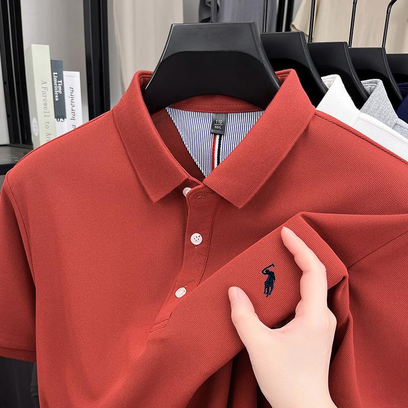 Koszulka polo Ciphertext męska z krótkim rękawem T-shirt oddychający z jedwabiu lodowego haftowana dolna część koszuli