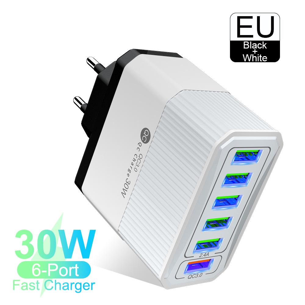 

QC3.0 30W Six-Port Fast Charger with EU/US/UK/AU Plugs