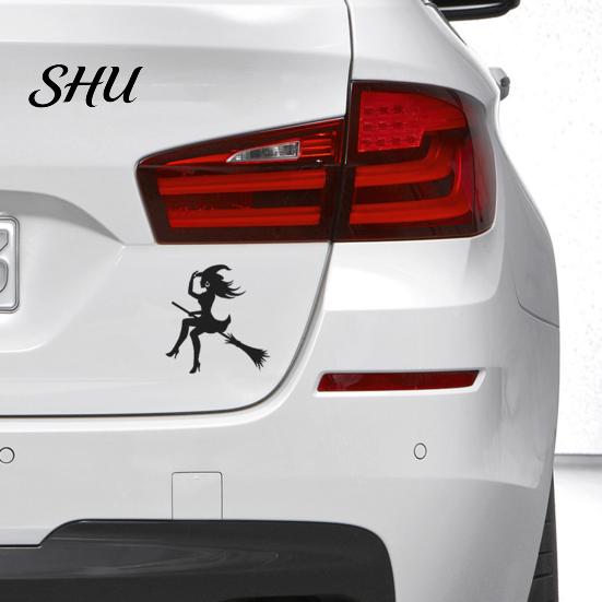 Weatherproof Car Sticker Halloween Witch Flying Broom Weather-resistant Self-adhesive Auto SUV Motorbike Bumper Vehicle Window Body Wall Decoration
