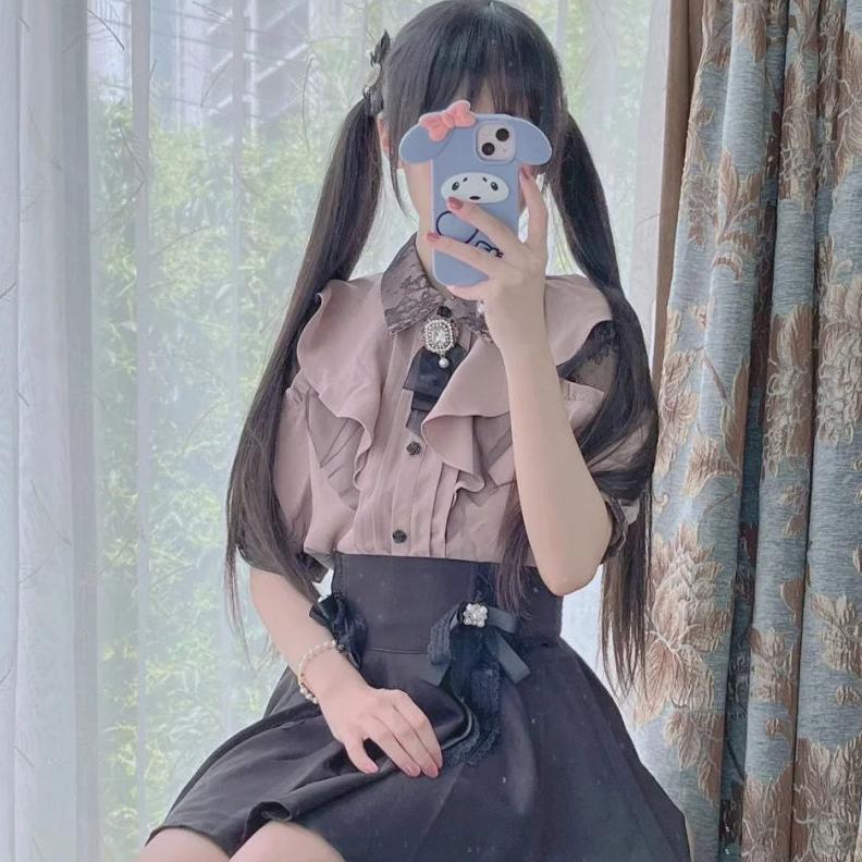 Roztomilá halenka v japonském stylu Elegantní Krátký rukáv Sladké topy Ležérní Dámská Estetická košile Kawaii Dámské košile Lolita Y2K Oblečení