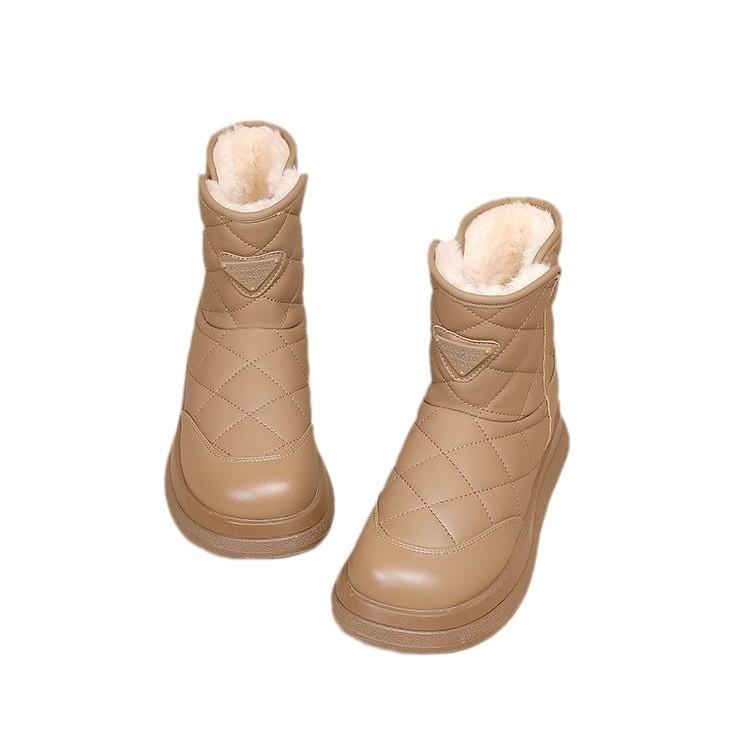 Soft leather snow boots women's winter 2024 new thick-soled short boots women's waterproof and non-slip thickened Northeast warm cotton boots