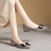 Fashion 2025 New Pointed Toe Slip On Pumps Women's Low Heel Shoes with Bow Tie Shallow Metal Decoration & Versatile Plus Size Shoes