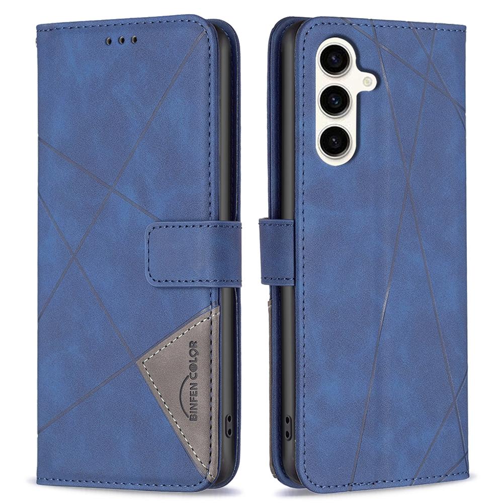 

For Samsung Galaxy M35 5G Phone Cases Wallet Stand Geometry Imprint Leather Cover Blue