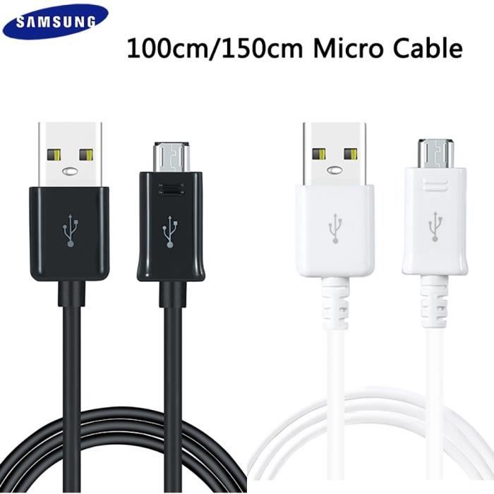 Couleur blanche Longueur 100cm Câble de chargeur original Samsung, cordon de charge rapide, micro USB, 2A, transfert de données po