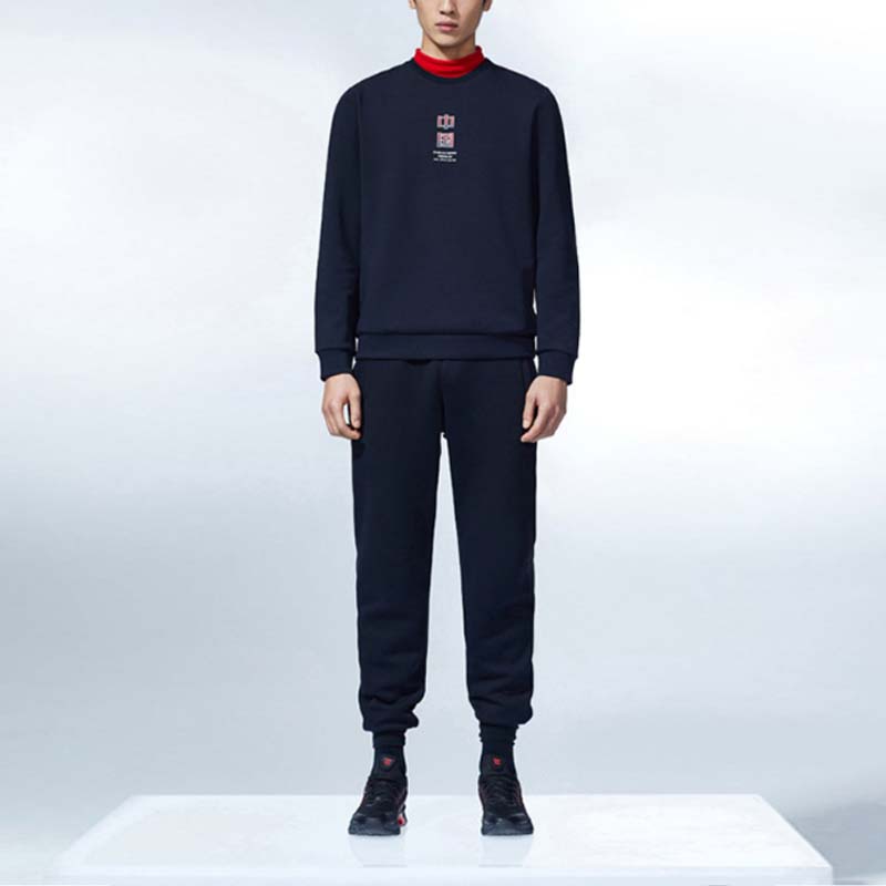 Anta Comprehensive Training Series Text Print Round Neck Pullover Casual Sweatshirt Men Sweatshirt Basic-Black 152317706-3