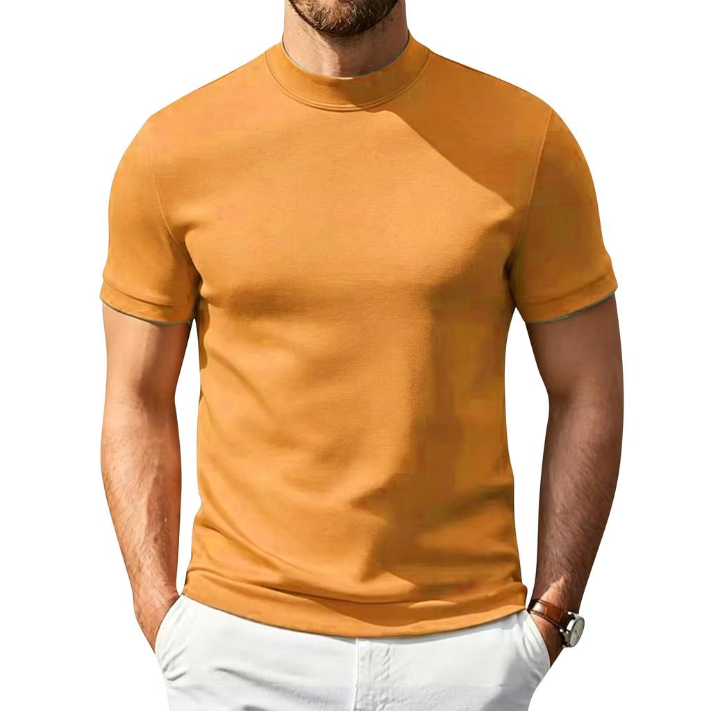 Męski T-shirt z krótkim rękawem i półgolfem Lekki Elastyczny Oddychający Podstawowy Top Miękki Dopasowany Podkoszulek do Codziennego Ubrania