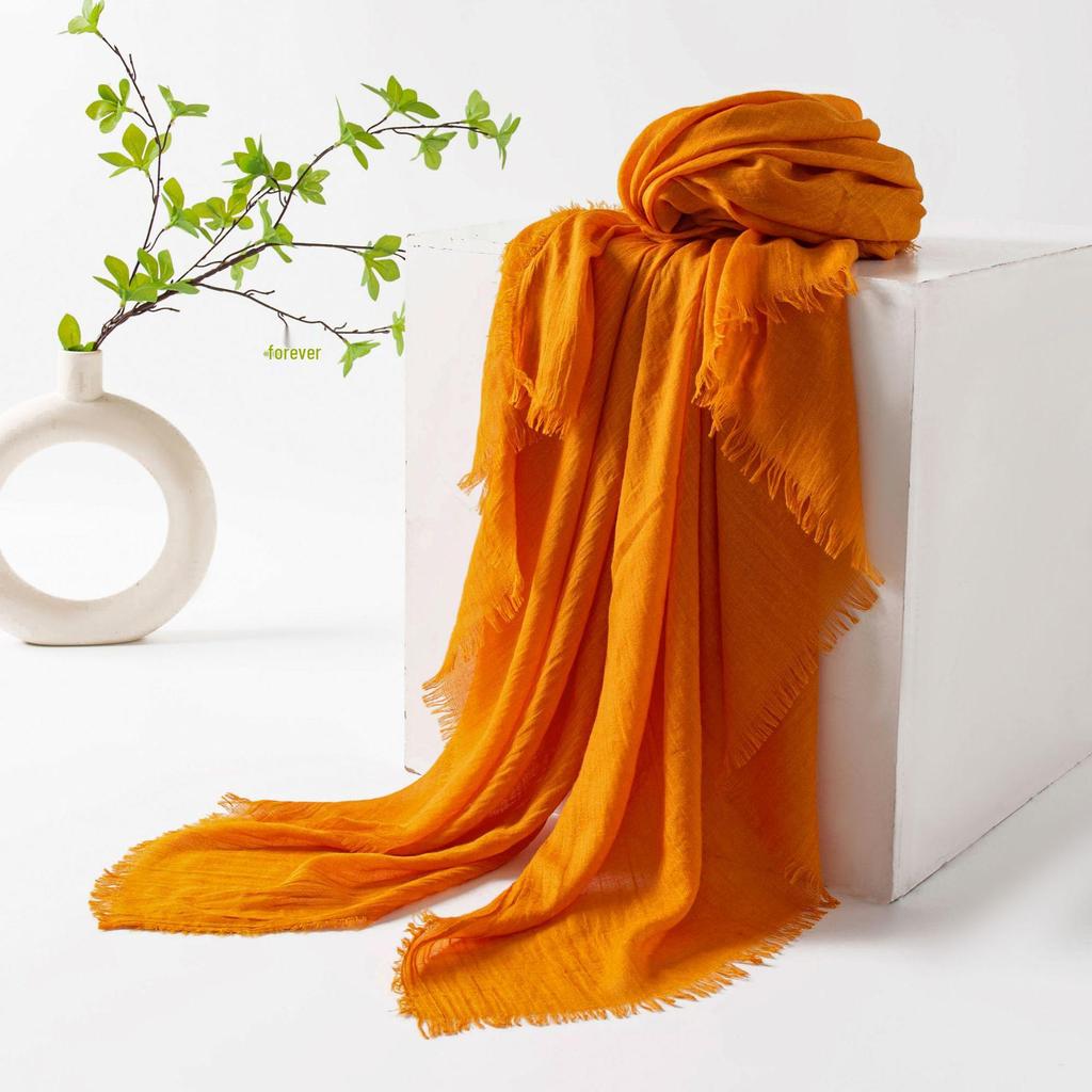 Spring & Summer Lightweight Sunscreen Shawl: Imitation Cotton-Linen, High-End Silk Gauze Scarf, Solid Color for Women