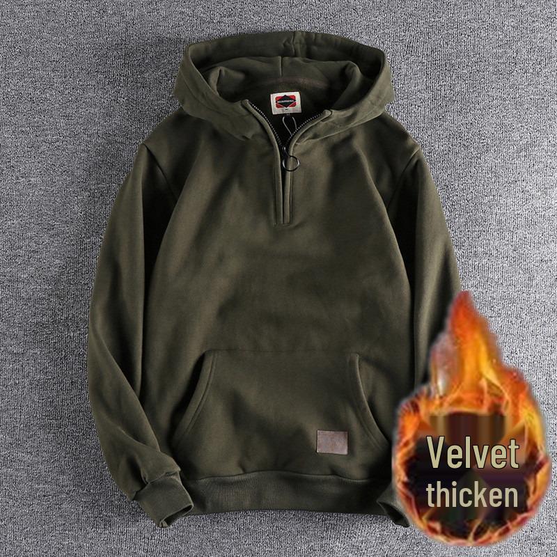 2026 Men s Distressed Half-Zip Hooded Sweatshirt - Trendy American-Japanese Fashion M