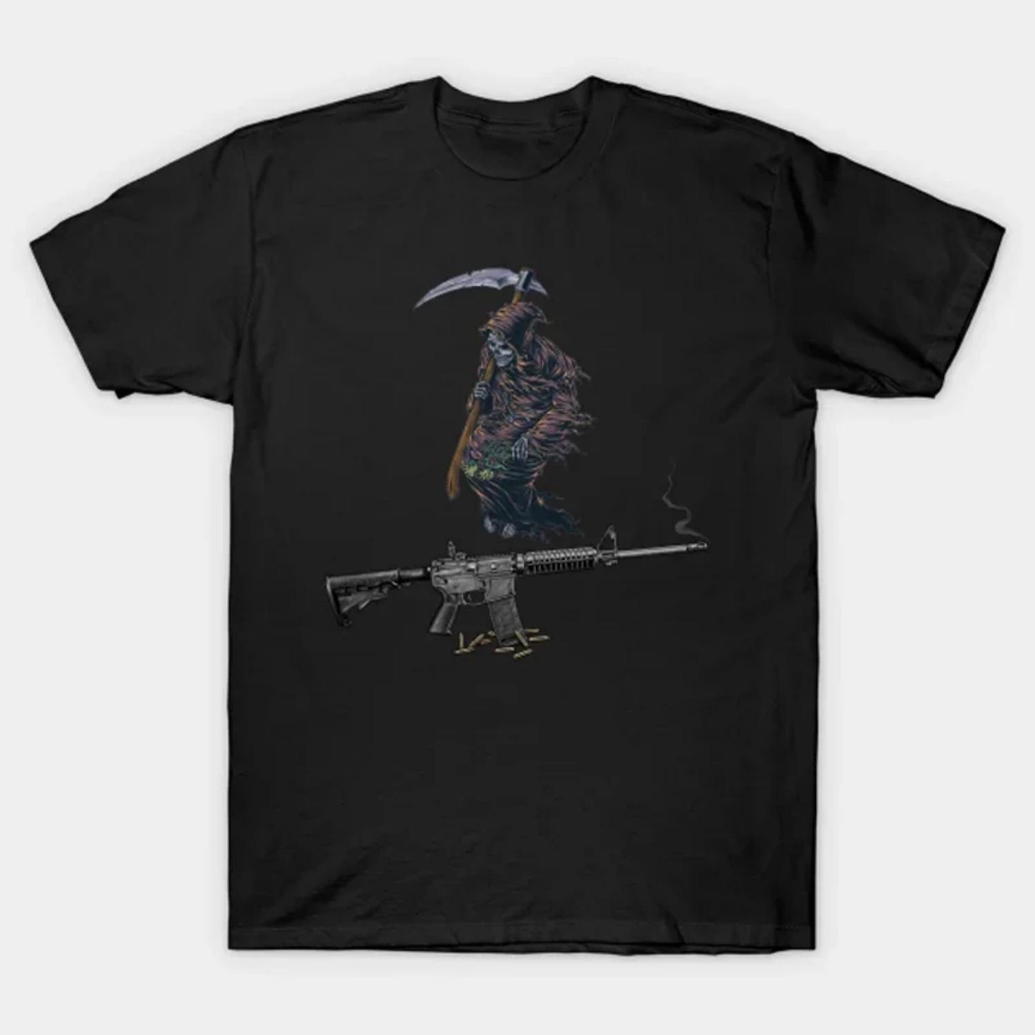 

Grim Reaper AR-15 Rifle T-Shirt 100% Cotton O-Neck Summer Short Sleeve Casual Mens T-shirt Size S-3XL S чёрный