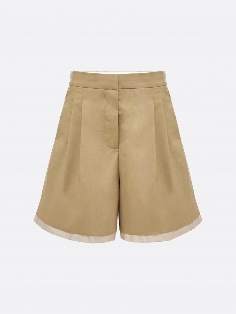 Elsiaillaendeu Grace Organza-Trim Wool Shorts (Beige)