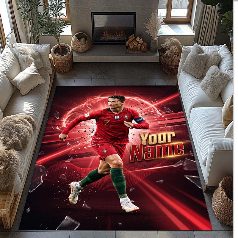 Cristiano Ronaldo Printed Crystal Velvet Rug Non‑Slip Crystal Velvet Carpet For Sofa Bedroom Indoor Home Decoration