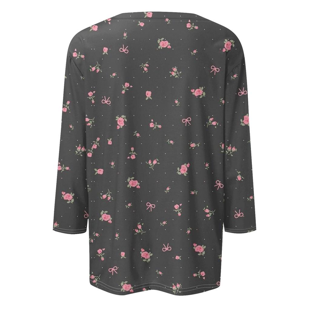 3/4 Sleeve Shirts For Women  Print Graphic Tees Blouses Casual Plus Size Basic Tops Pullover