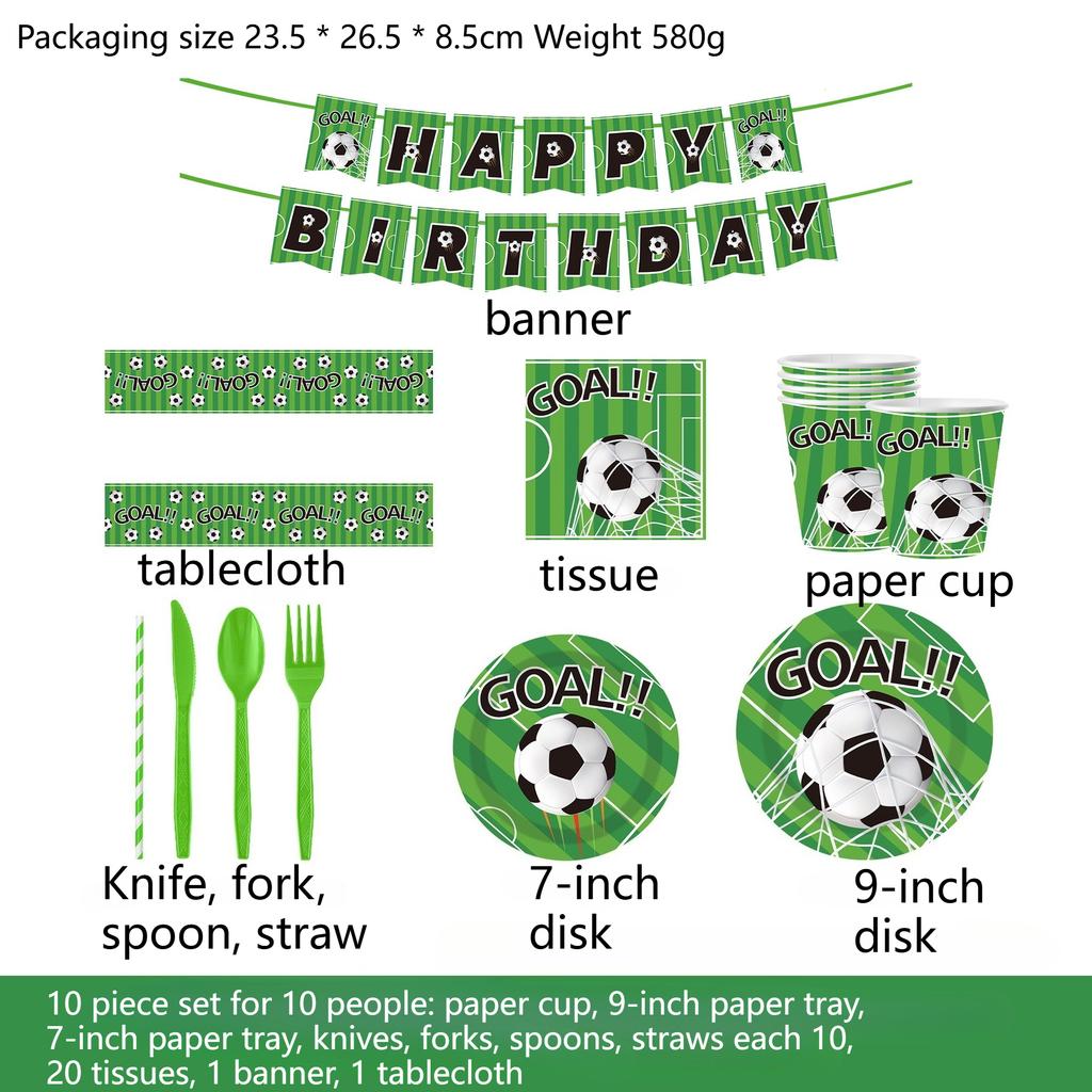 Ensemble de vaisselle sur le thème du football de la Coupe du Monde, fournitures de décoration pour fête d'anniversaire, assiettes en carton jetables, gobelets en carton, serviettes en papier, nappes