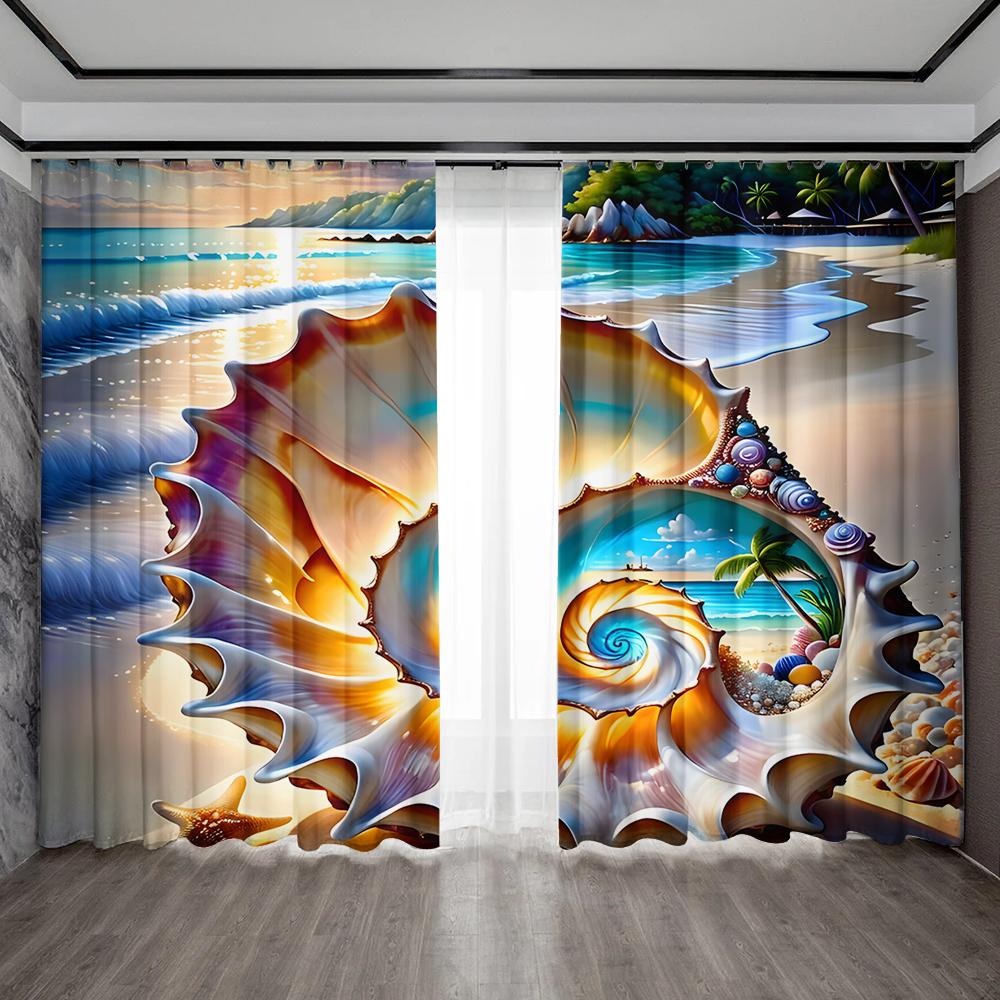 2PC Home Decoration Curtains With Colorful Seashells And Rod Pockets, Kitchen, Coffee Shop,Living Room, Balcony, Garden