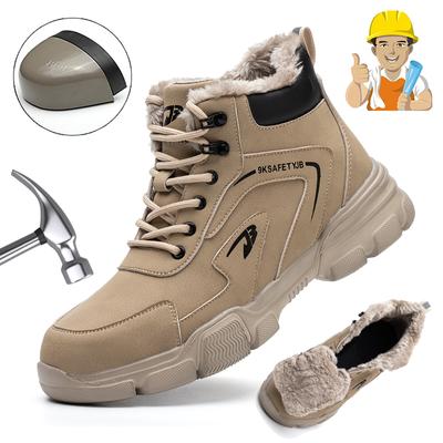 Winter-Sicherheitsschuhe mit Stahlkappe für Männer und Frauen, warm halten, Arbeitsschuhe, hohe Plüsch-Sicherheitsstiefel, Mann, Anti-Smash, Anti-Stab, Arbeitsunzerstörbare Stiefel