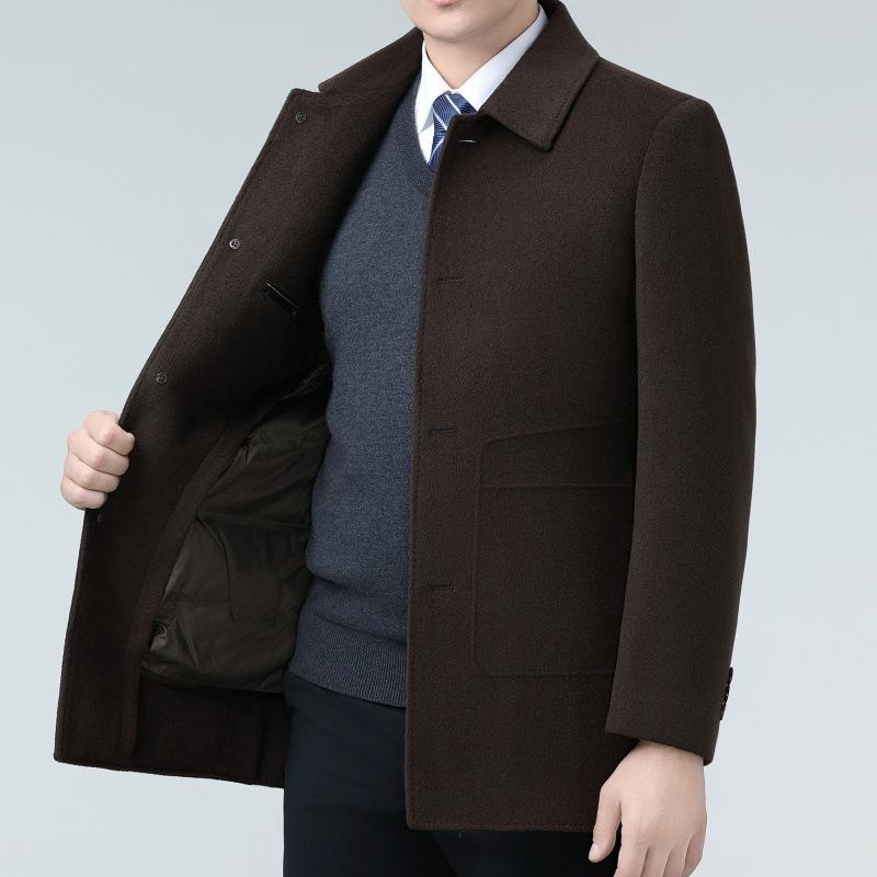 New Winter Double-sided Woolen Cashmere Coat for Men, Medium-length Down Lining, Middle-aged Dad's Woolen Woolen Coat
