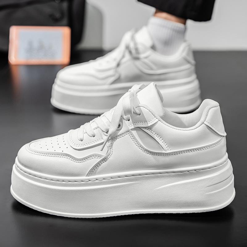 Herrenschuhe Herbst Neue Atmungsaktive Weiße Sneaker Vielseitige Dicksohlige Höhenvergrößernde Sportschuhe und Freizeitsneaker