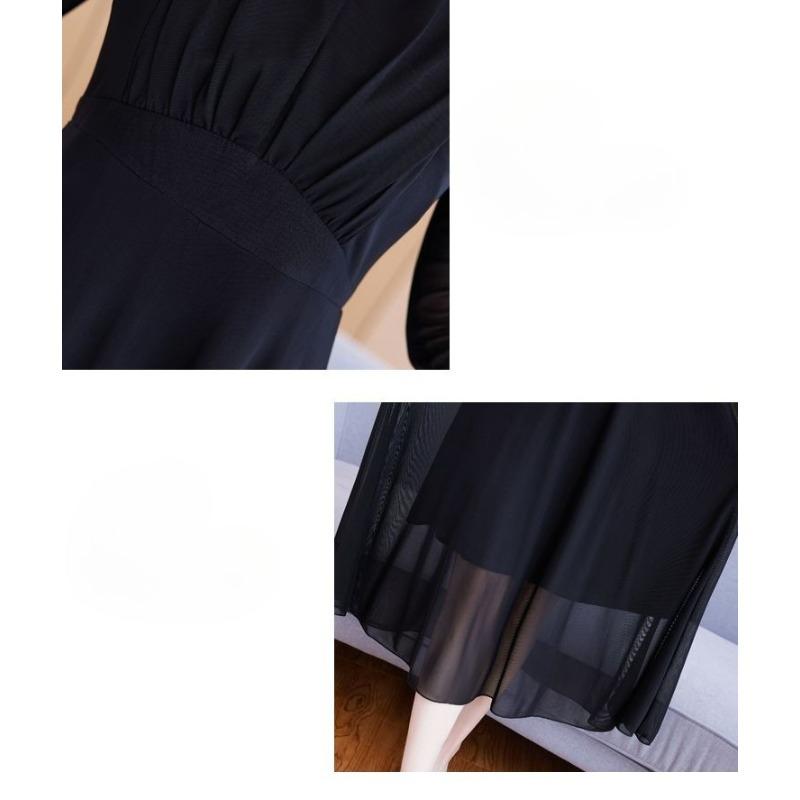 Fashionable Long Sleeve Dress Women V Neck Plus Size Flowy High Waist Elegant Spring Autumn Style