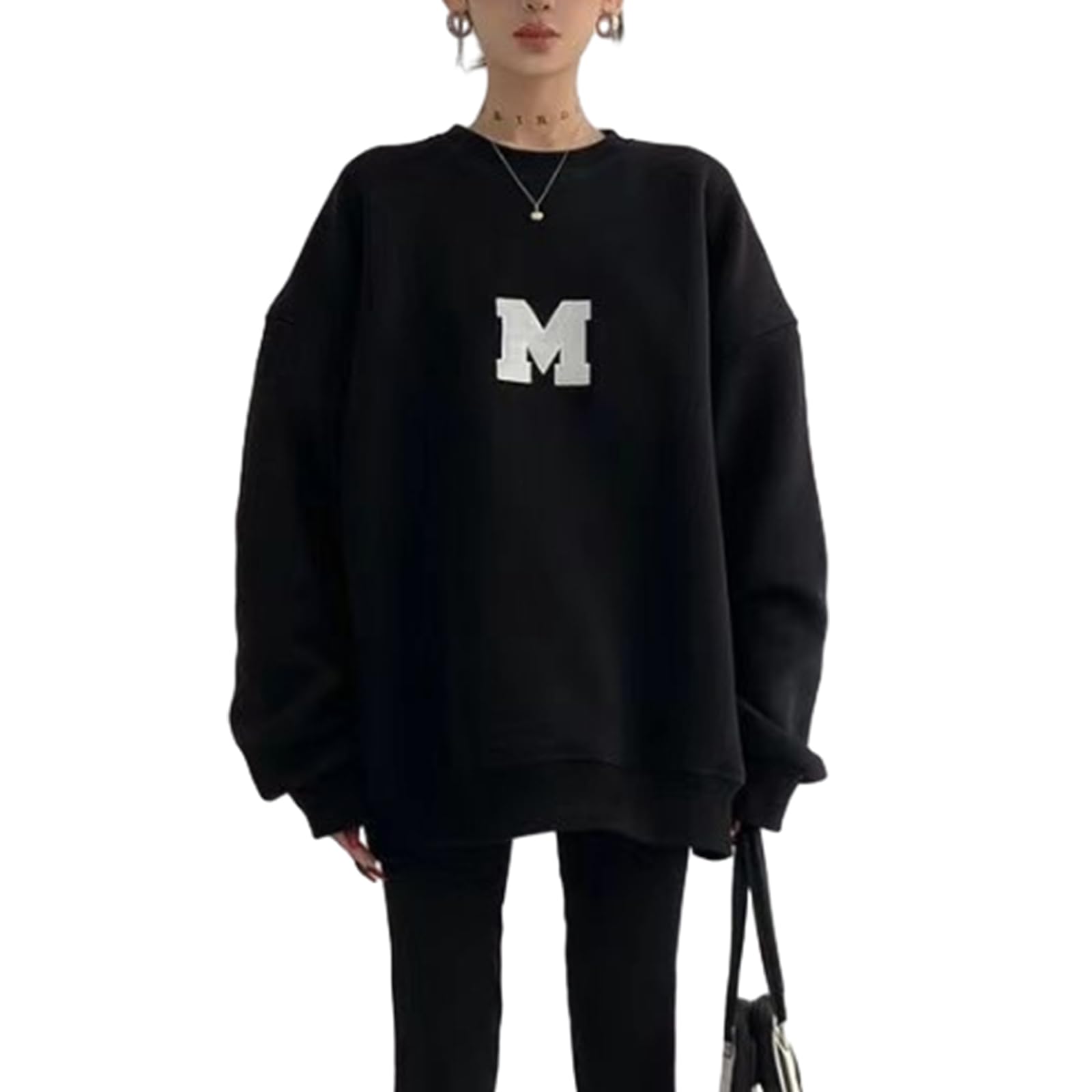 

NONELECEDOLE Длинный свитшот с алфавитом, свободный, плюс, идеально подходит для и зимы, женская толстовка, рукав, горловина, вышивка, посадка, простой, модный, повседневный, размеры,