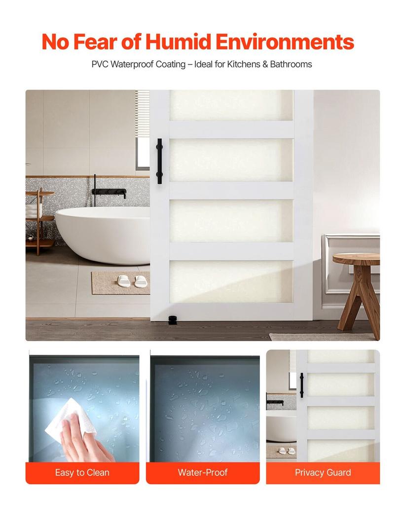Sliding Barn Door, 1067 x 2134mm, High-Strength MDF Panel and Glass, Barn Door with Hardware Kit, Water-Proof PVC Surface, Easy to Install, H-Frame,
