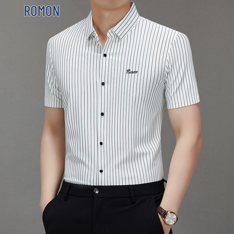 

ROMON Men s Striped Short Sleeve Casual Shirt 2XL