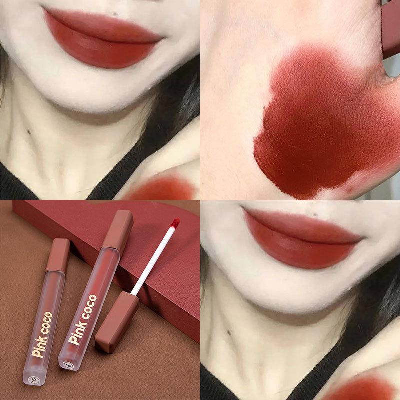 Pink Coco Satin Powder Mist Lip Glaze Silky Color Lock Lip Mud Romantic Escape Long-Lasting Beauty for Busy Girls