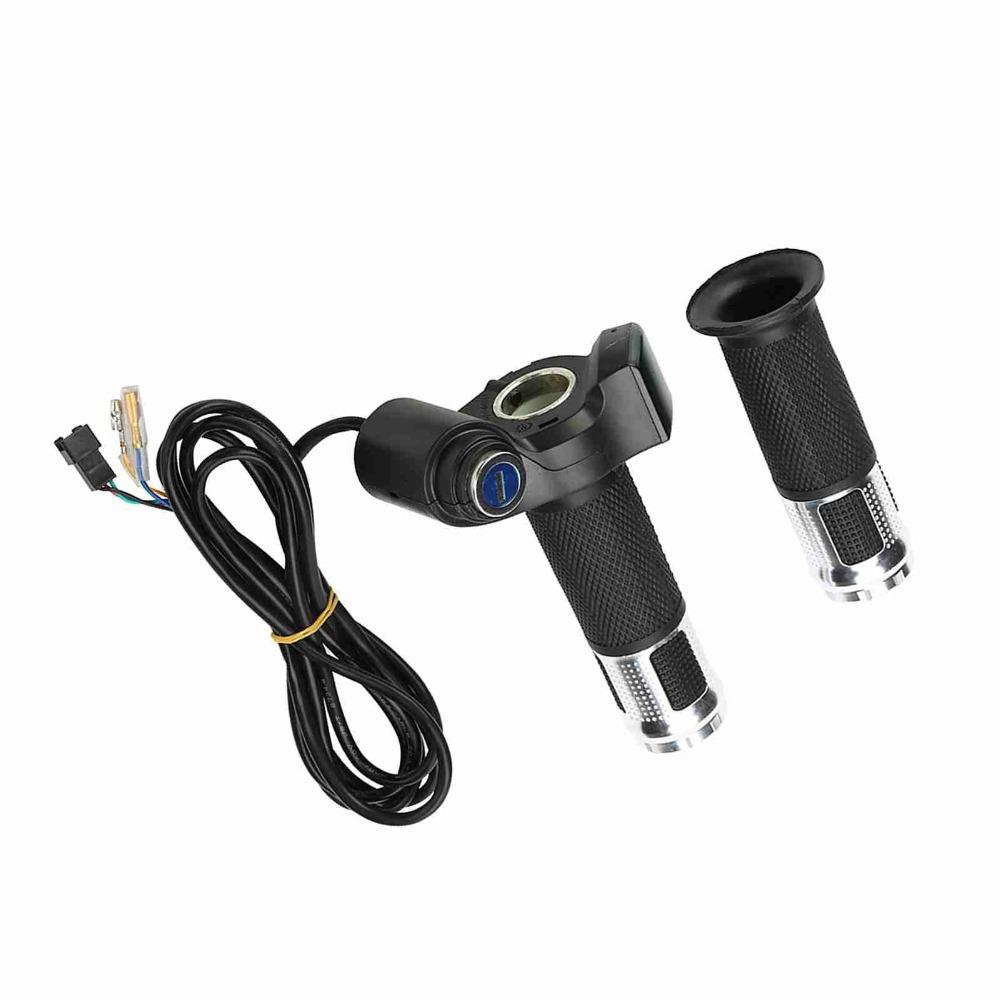 Ручка газа 12-84В с цифровым дисплеем и замком для электросамоката, электровелосипеда, мотоцикла серебряный