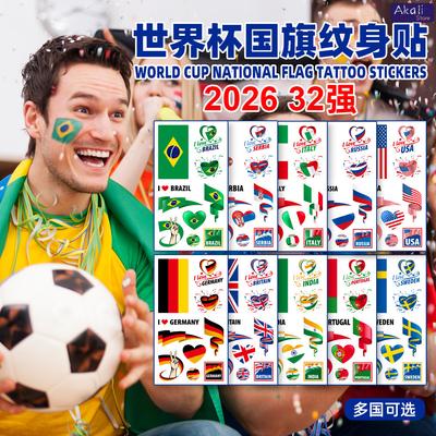10Pcs Waterproof National Flag Temporary Tattoos for 2026 World Cup Face Body Stickers for Football Fans Match Day Decorations