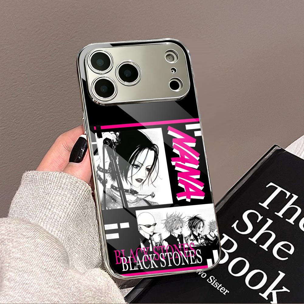 Cool Anime Girl Nana Phone Case For iPhone 17 16 15 14 13 12 Pro Max Plus Electroplated Metal Shockproof Bumper Case Glass Back