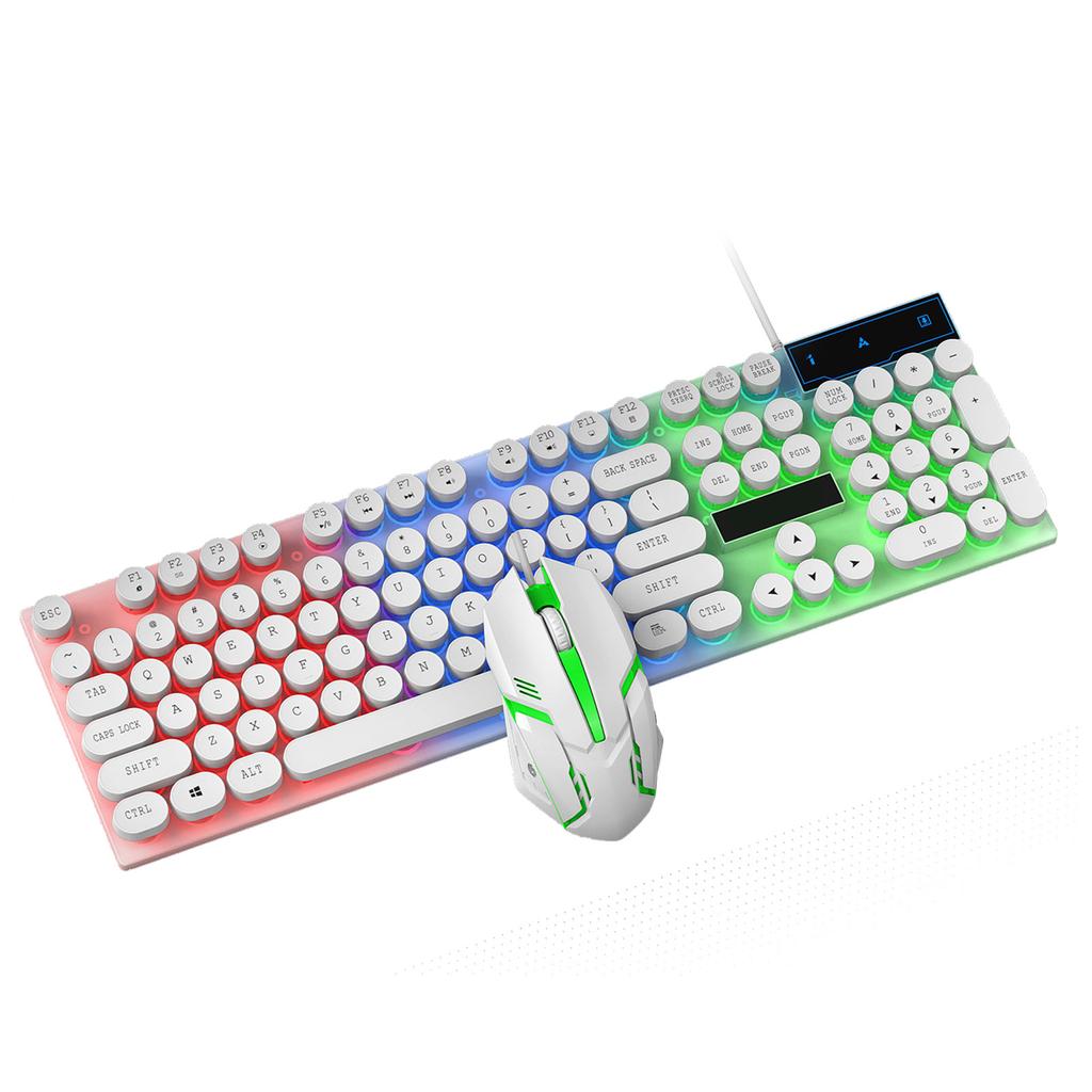 Colorful LED Backlit Keyboard and Mouse Combo Gaming Wired Keyboard USB Keyboards with Gaming Mouse White