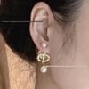 Women's Sweet Pearl Tassel Earrings with Inlaid Diamonds