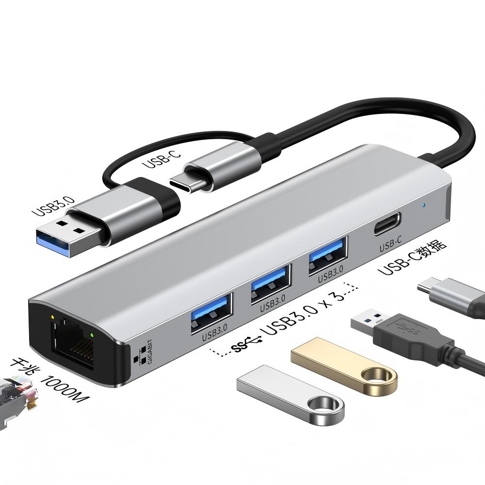 USB-C Hub Multiport Adapter USB-A RJ45 Gigabit Ethernet Docking Station for MacBook Pro USB 3.0 5 Ports in Stock
