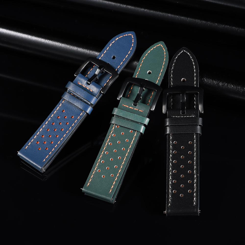 Vintage Handmade Watch Strap 20mm 22mm for Omega Business Leather Straps Black Brown Blue Breathable Porous Sports Watchbands