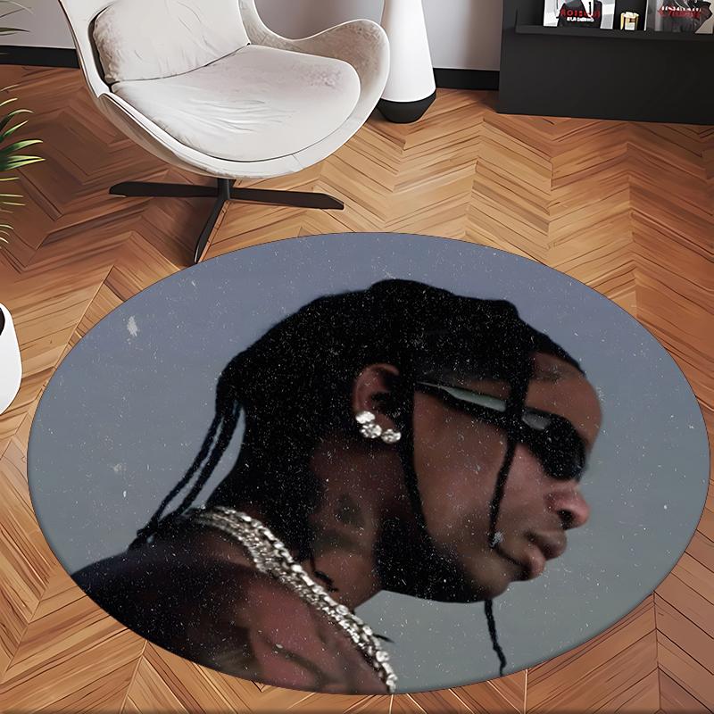 Travis Scott (5) Tappeto Rotondo per Ufficio Tappeto Decorativo per Pavimento per Ufficio Camera da Letto Soggiorno e Spazio Domestico