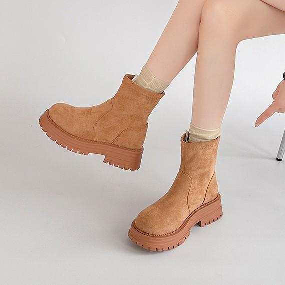 Thick-soled Short Boots Children's Fashion Versatile Round Head 2025 Autumn and Winter New Solid Color Suede Heightened and Thin Martin Boots